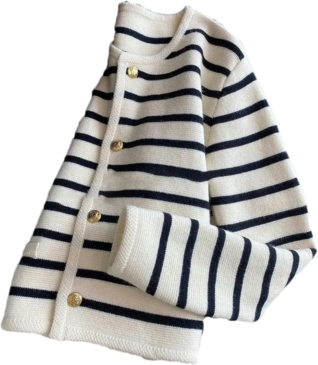 Women Spring Autumn Sweaters O-Neck Stripe Knitted Cardigan Long Sleeve Casual Short Tops Korean Style