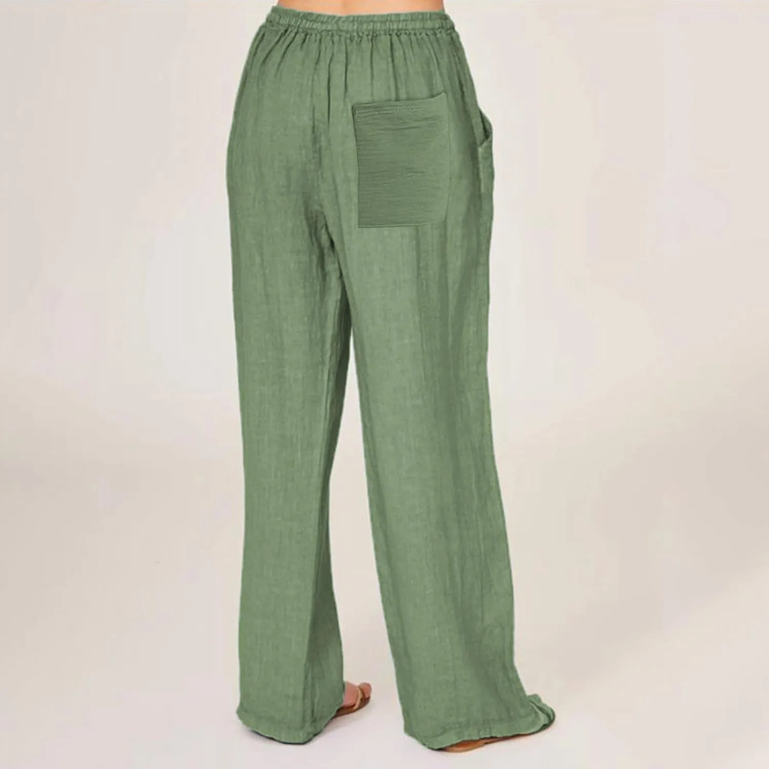 Women Summer Casual Drawstring Waist Cotton Linen Pants Wide Leg Flowy Beach Palazzo Slacks Cute Lightweight Trousers