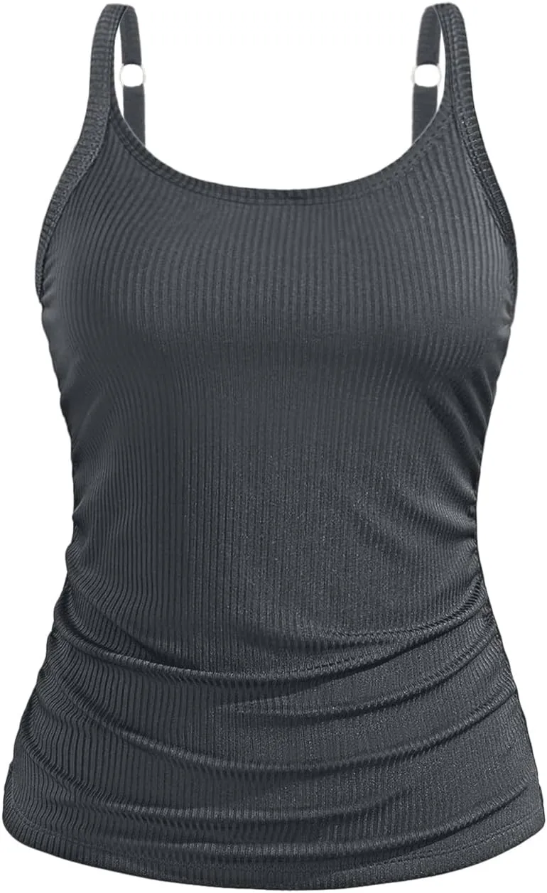 Women Tankini Top Only - Tummy Control Bathing Suit Top Ribbed Swim Tank No Bottom 2025