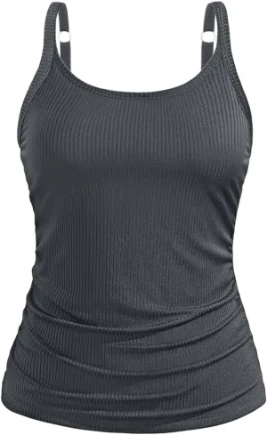 Women Tankini Top Only - Tummy Control Bathing Suit Top Ribbed Swim Tank No Bottom 2025
