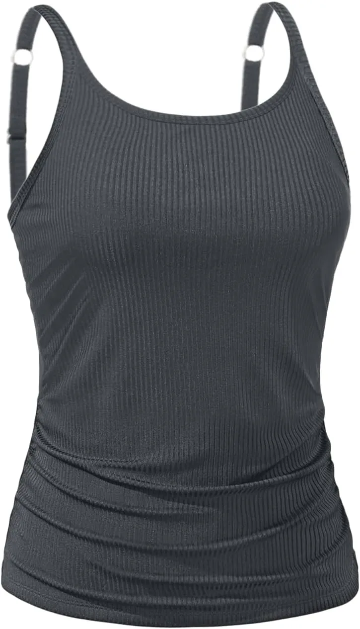Women Tankini Top Only - Tummy Control Bathing Suit Top Ribbed Swim Tank No Bottom 2025