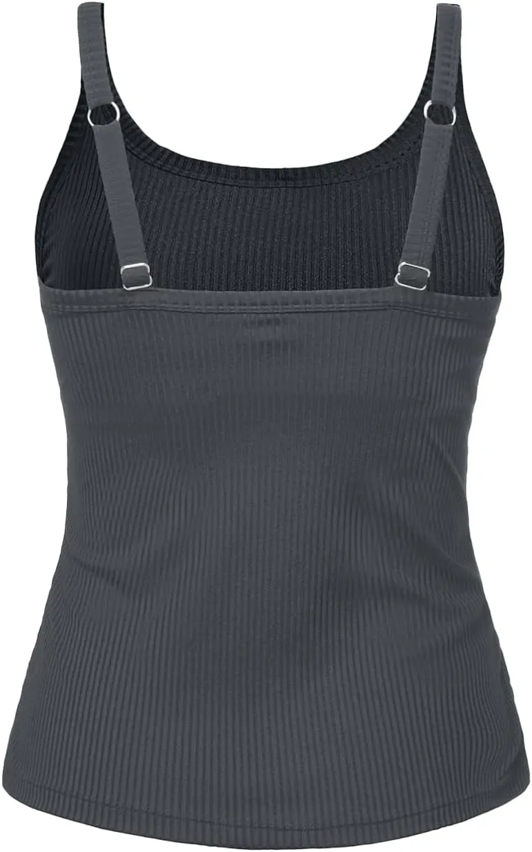 Women Tankini Top Only - Tummy Control Bathing Suit Top Ribbed Swim Tank No Bottom 2025