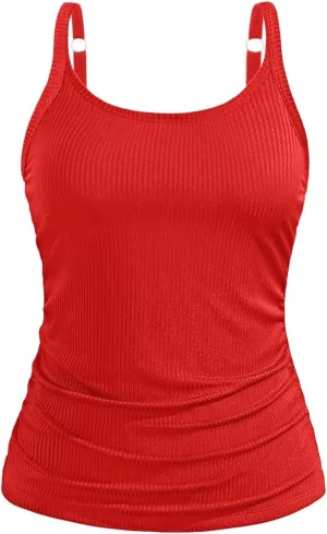 Women Tankini Top Only - Tummy Control Bathing Suit Top Ribbed Swim Tank No Bottom 2025