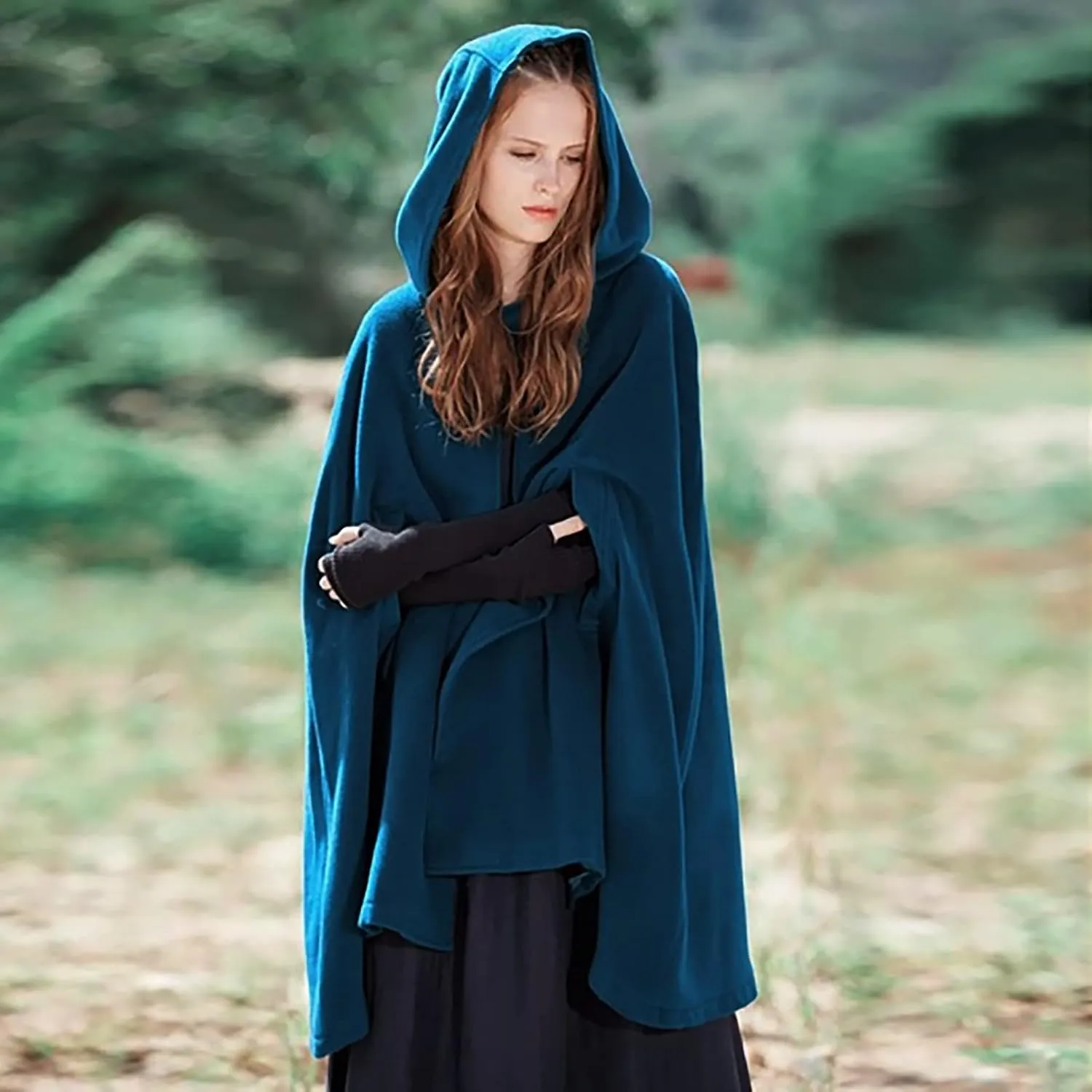 Women Trench Coat Hoodies Open Front Cardigan Jacket Winter Coat Shawl Cape Cloak Poncho Plus Size Robe Cosplay Costume