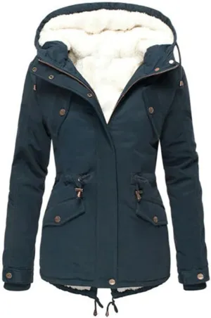 Women Winter Plus Size Parkas Warm Slim Jackets Solid Hooded Drawstring Waist Padded Thick Cotton Coat