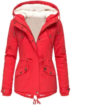 Women Winter Plus Size Parkas Warm Slim Jackets Solid Hooded Drawstring Waist Padded Thick Cotton Coat