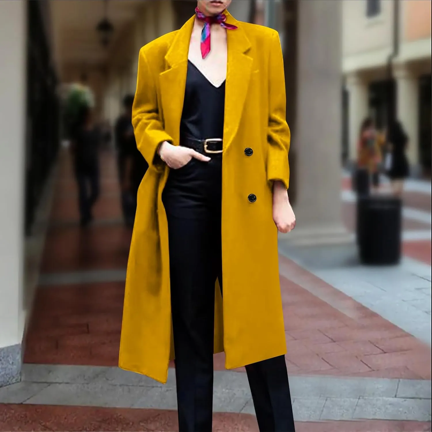 Women Winter Wool Blend Mid-Long Coat Notch Double-Breasted Lapel Jacket Outwear Business Casual Trench Coat Overcoats
