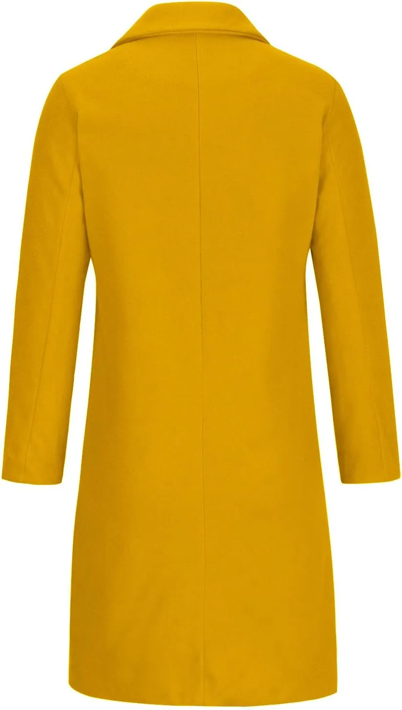 Women Winter Wool Blend Mid-Long Coat Notch Double-Breasted Lapel Jacket Outwear Business Casual Trench Coat Overcoats