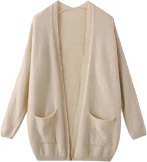 Women Wool Cardigan V-Neck Merino Wool Knitwear Sweaters Solid Pockets Soft Top