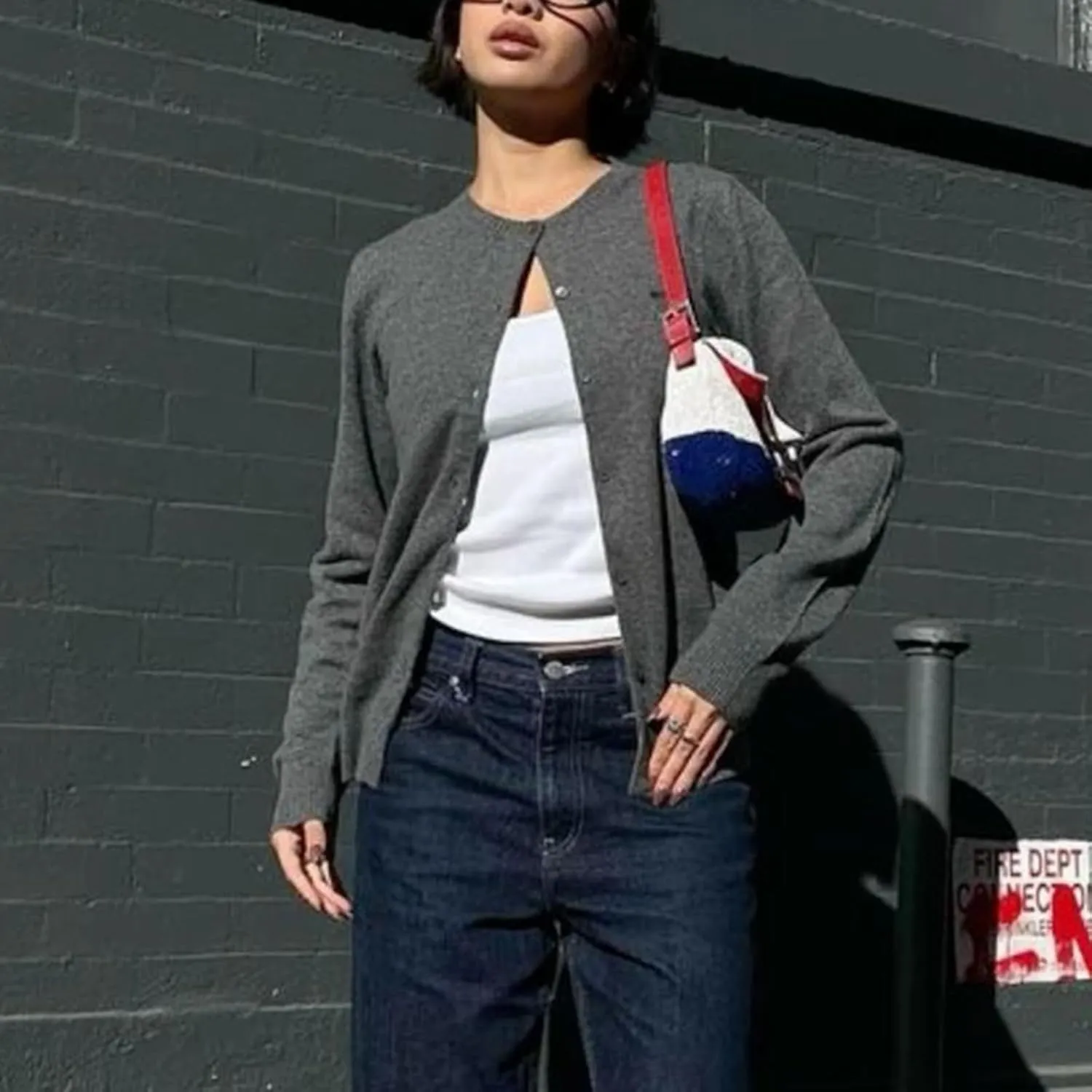 Women Y2k Button Down Crop Sweater Cardigan Long Sleeve Open Front Crewneck Cardigan Cute Knit Pullover Tops