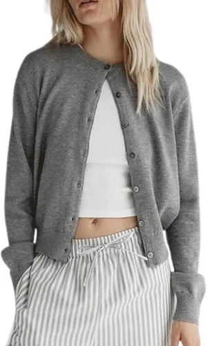 Women Y2k Button Down Crop Sweater Cardigan Long Sleeve Open Front Crewneck Cardigan Cute Knit Pullover Tops