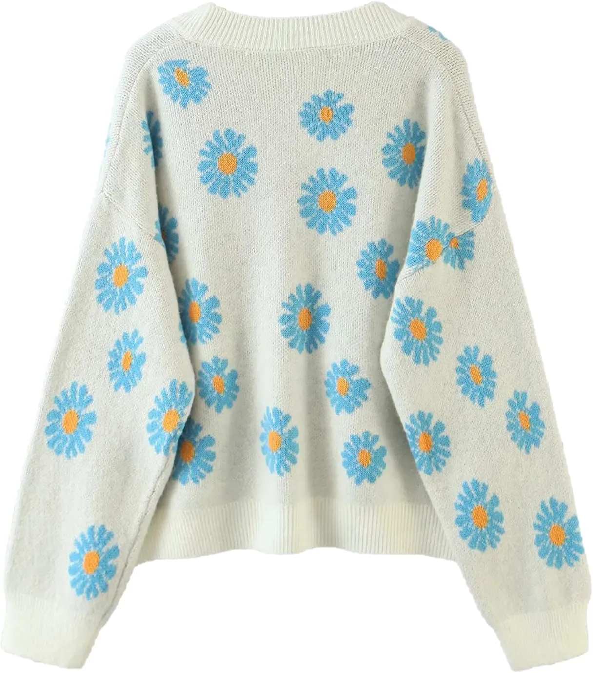 Women Y2K Floral Print Knit Cardigan Sweater Long Sleeve V Neck Button Down Sweater Vintage Aesthetic 90s Outerwear Tops