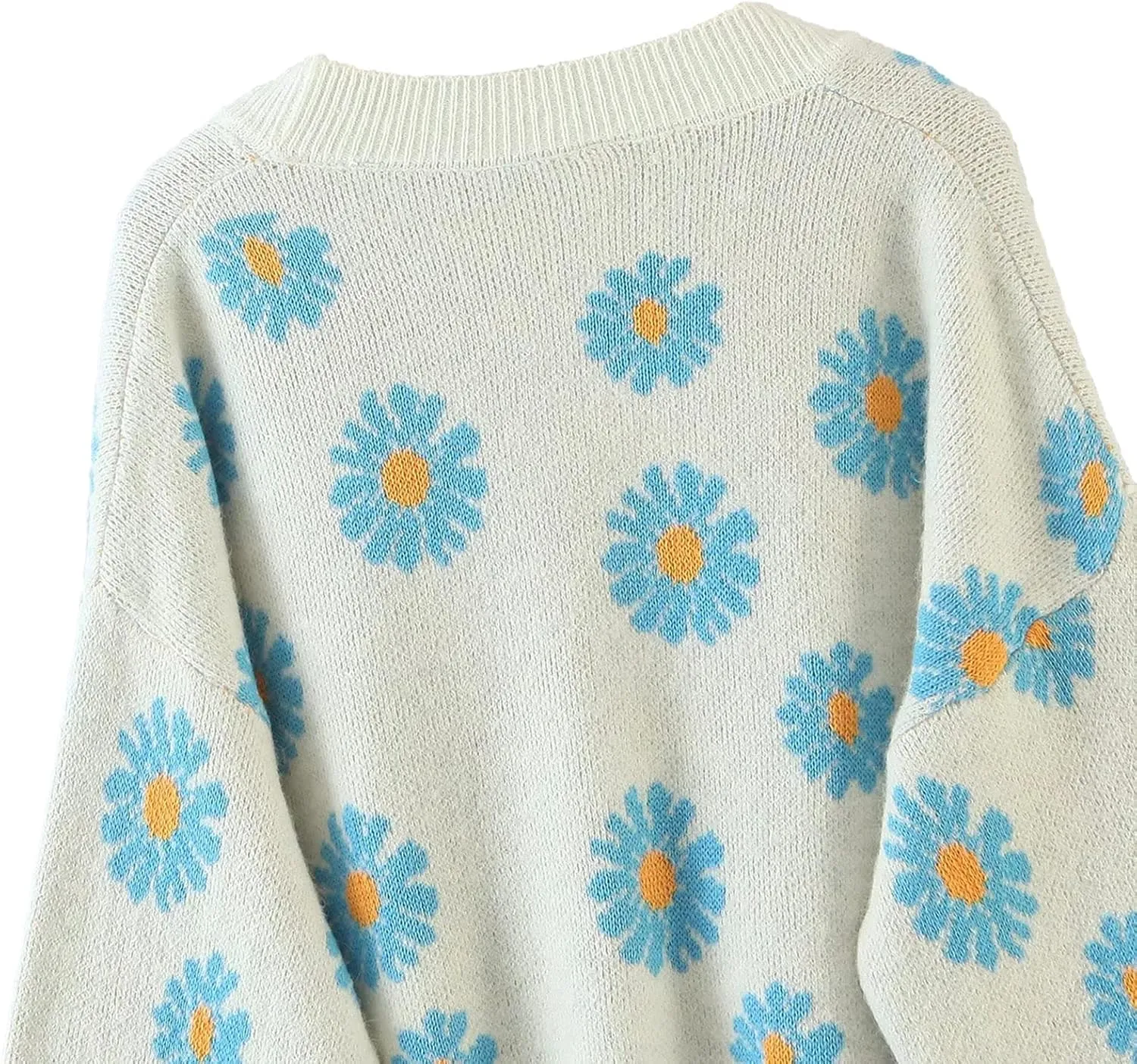 Women Y2K Floral Print Knit Cardigan Sweater Long Sleeve V Neck Button Down Sweater Vintage Aesthetic 90s Outerwear Tops
