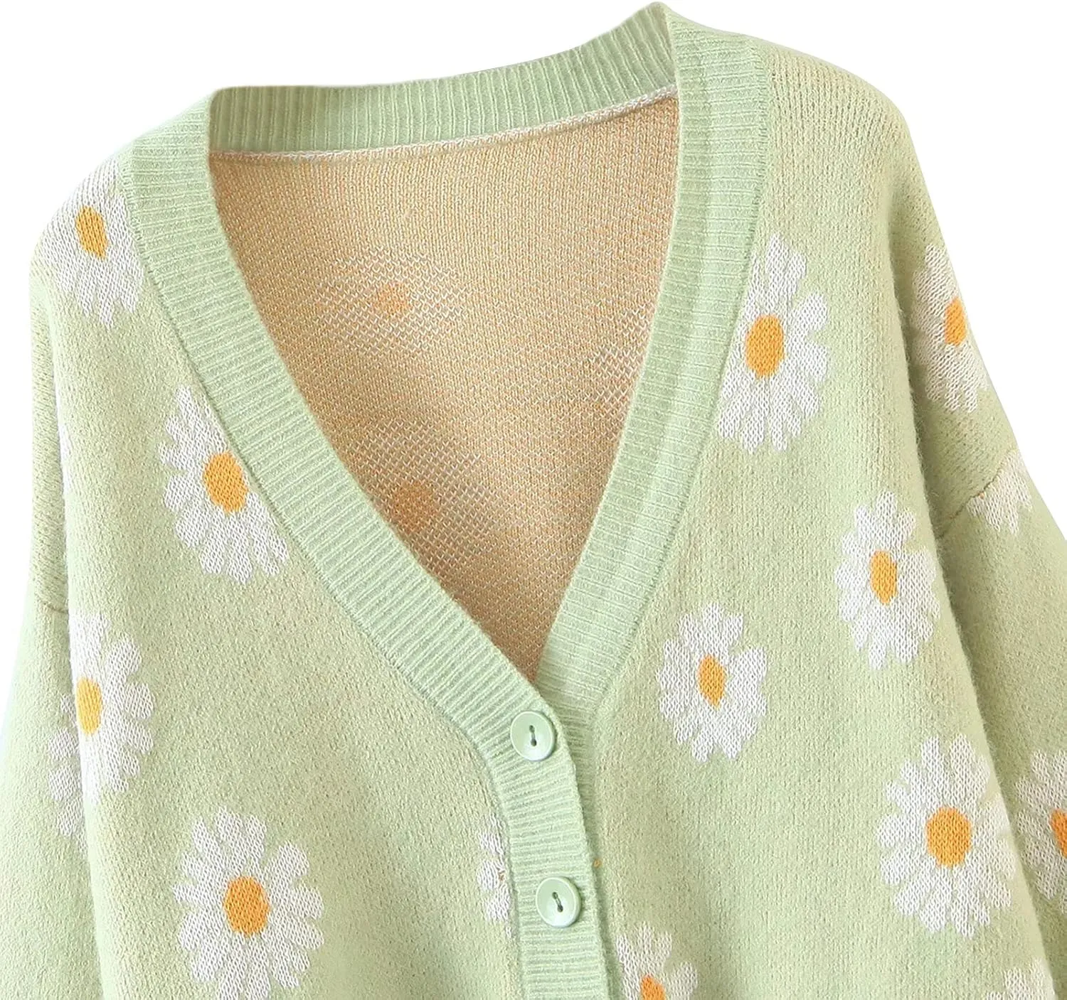 Women Y2K Floral Print Knit Cardigan Sweater Long Sleeve V Neck Button Down Sweater Vintage Aesthetic 90s Outerwear Tops