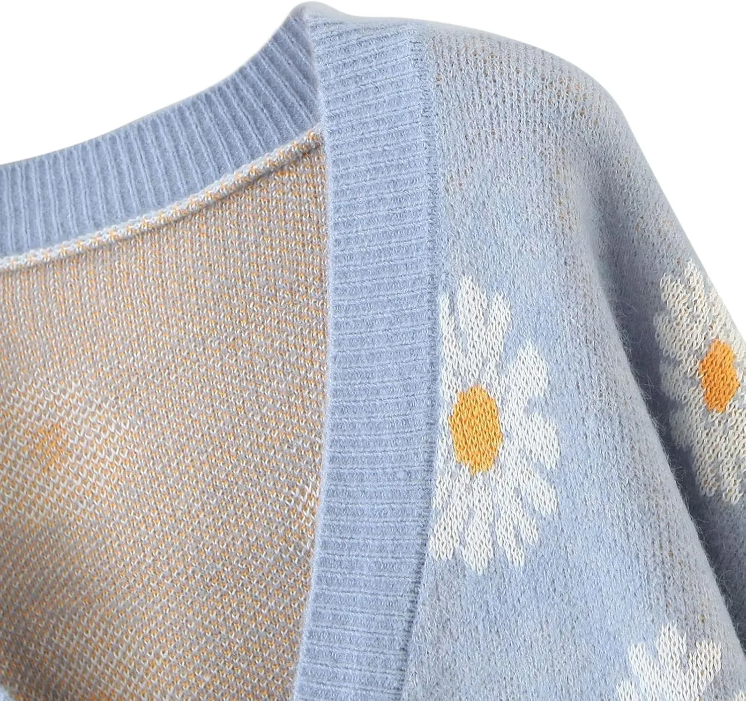 Women Y2K Floral Print Knit Cardigan Sweater Long Sleeve V Neck Button Down Sweater Vintage Aesthetic 90s Outerwear Tops