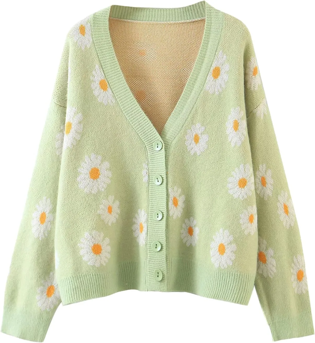 Women Y2K Floral Print Knit Cardigan Sweater Long Sleeve V Neck Button Down Sweater Vintage Aesthetic 90s Outerwear Tops