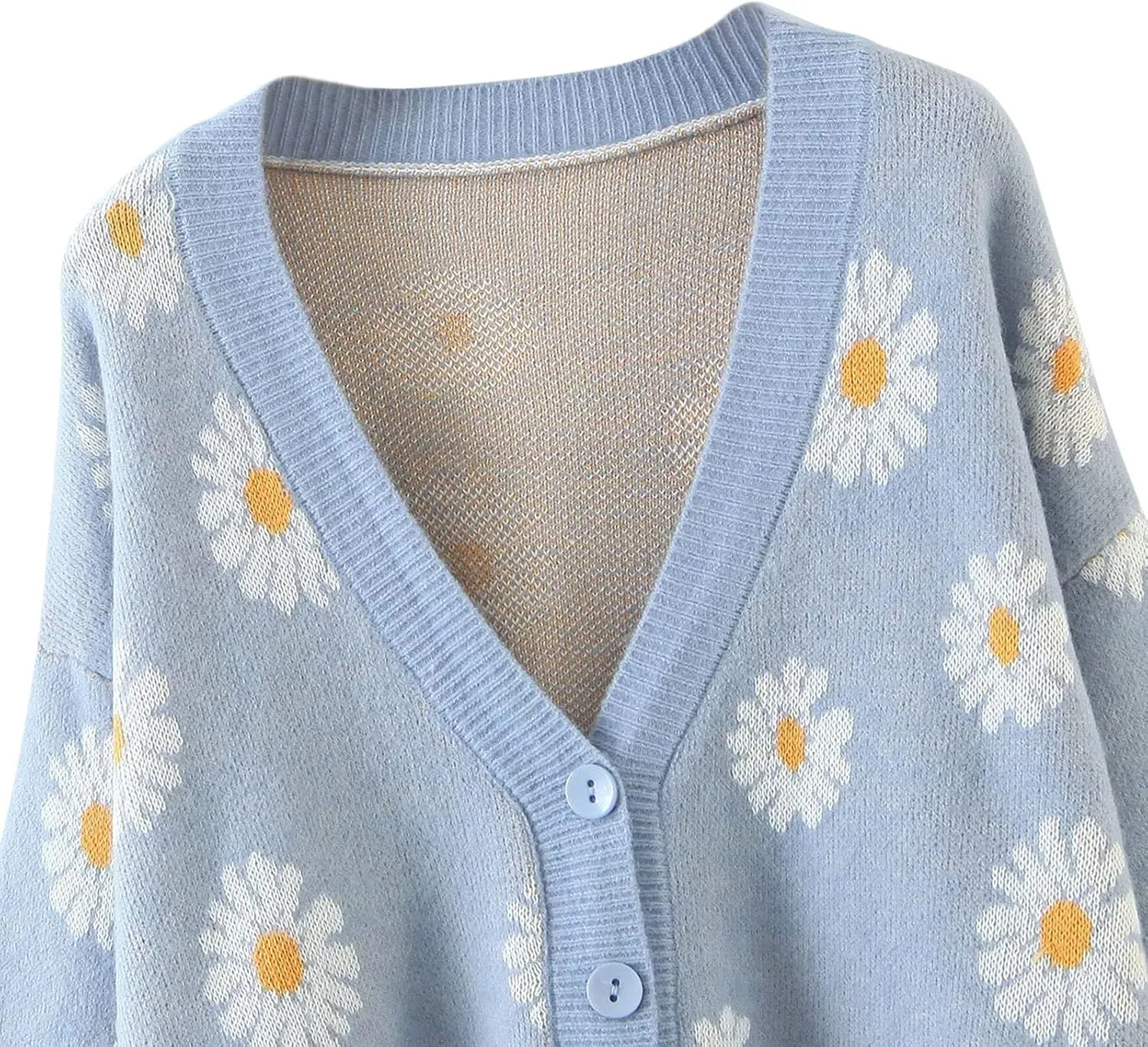 Women Y2K Floral Print Knit Cardigan Sweater Long Sleeve V Neck Button Down Sweater Vintage Aesthetic 90s Outerwear Tops