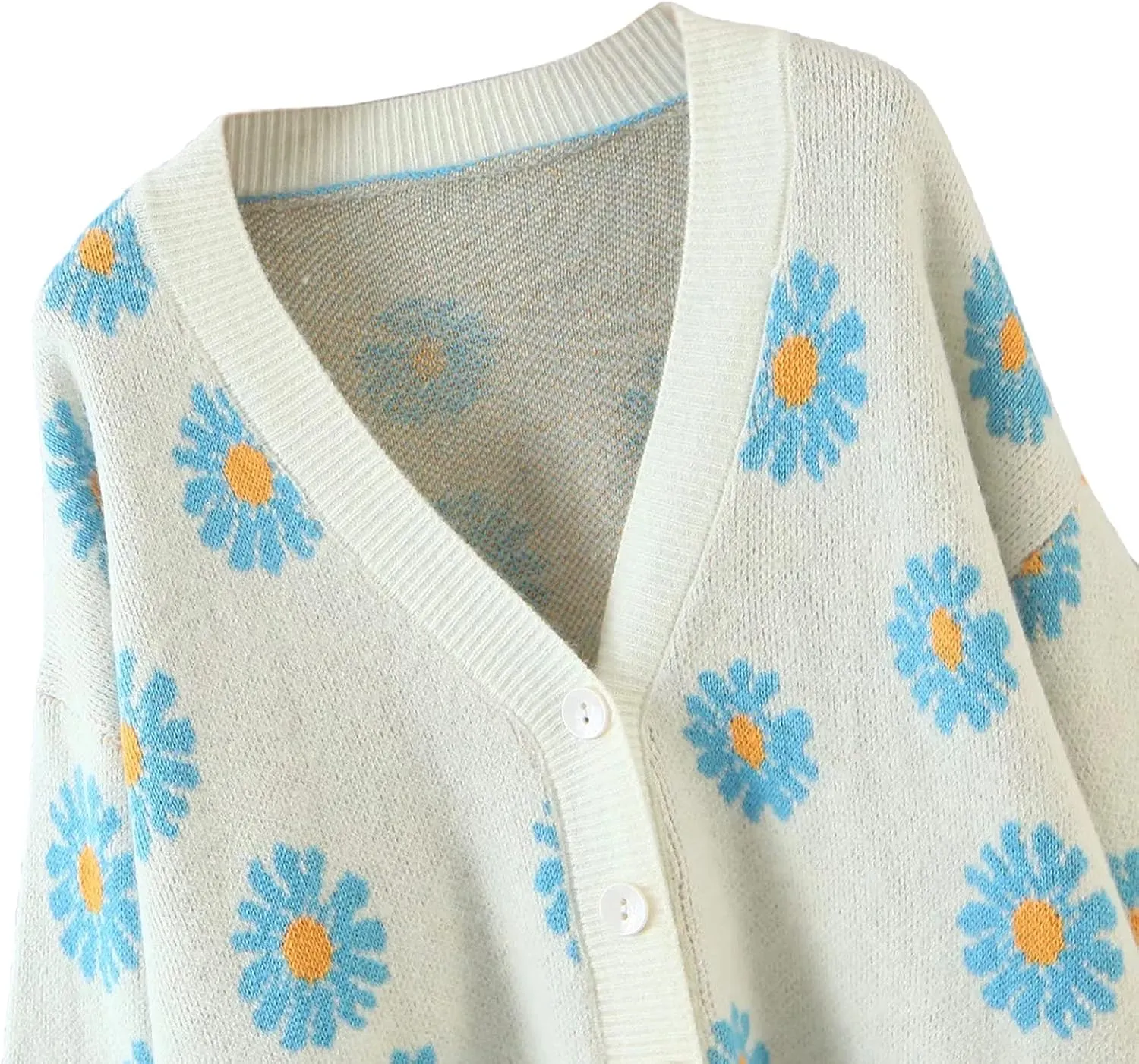 Women Y2K Floral Print Knit Cardigan Sweater Long Sleeve V Neck Button Down Sweater Vintage Aesthetic 90s Outerwear Tops