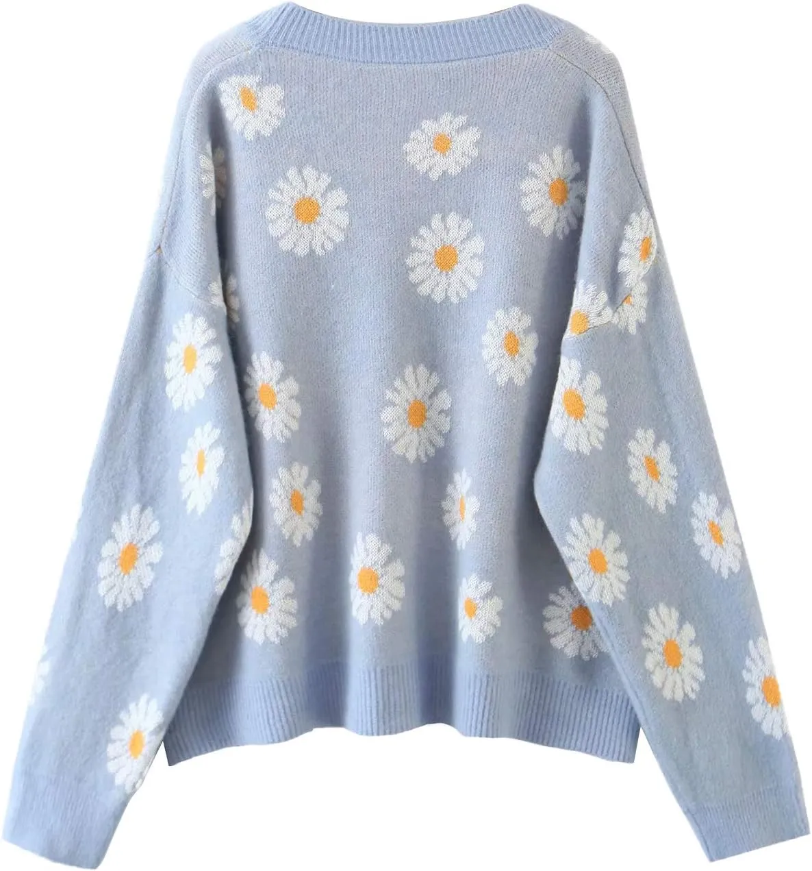 Women Y2K Floral Print Knit Cardigan Sweater Long Sleeve V Neck Button Down Sweater Vintage Aesthetic 90s Outerwear Tops