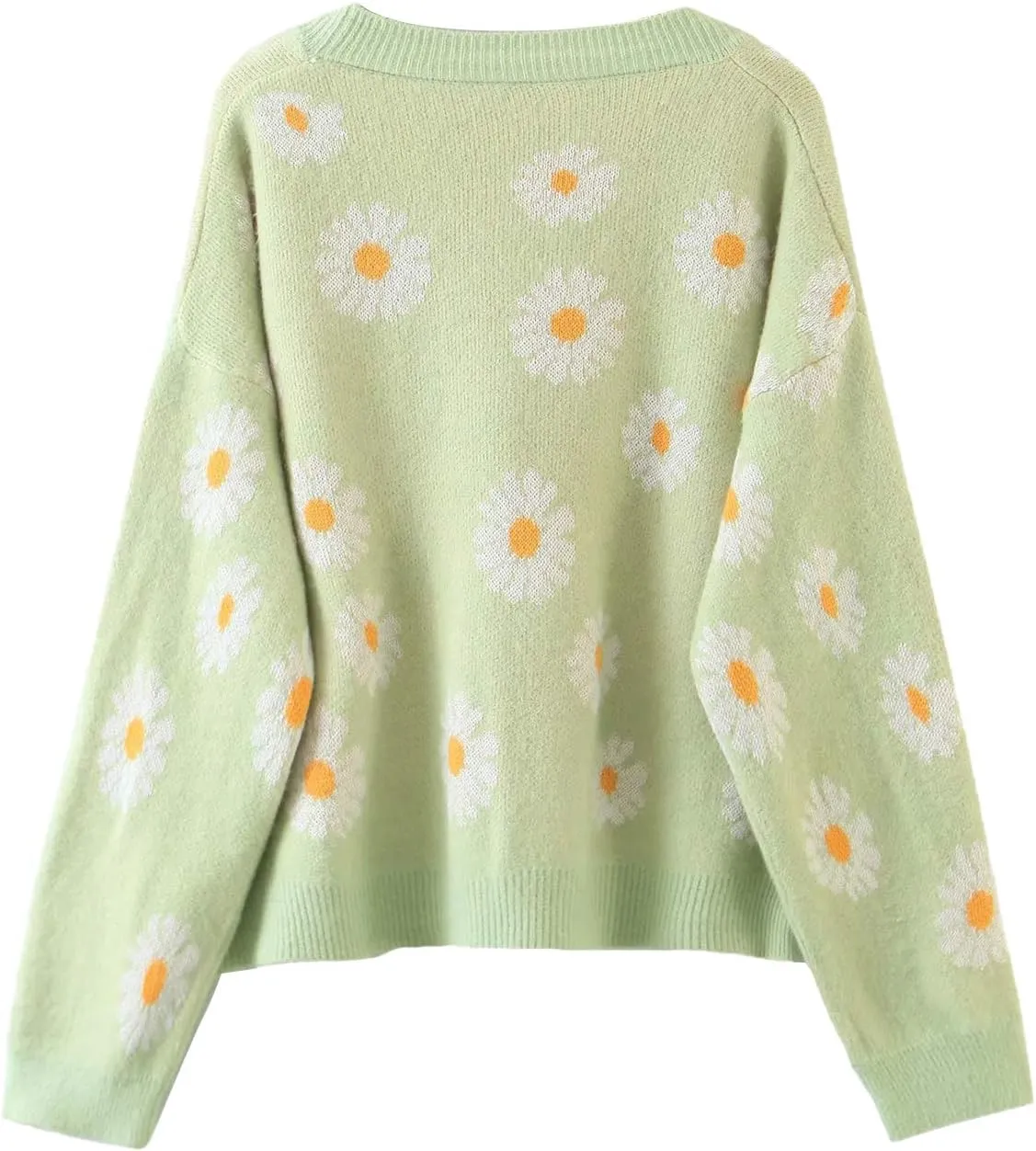 Women Y2K Floral Print Knit Cardigan Sweater Long Sleeve V Neck Button Down Sweater Vintage Aesthetic 90s Outerwear Tops
