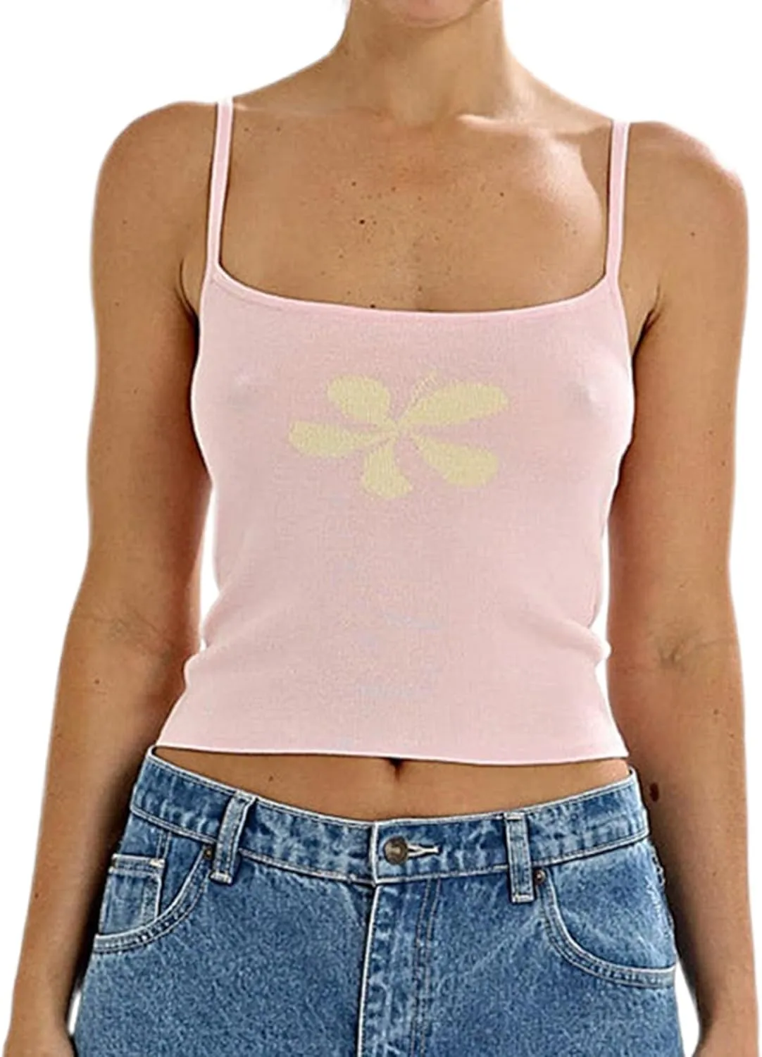 Women Y2k Floral Print Tank Top Vintage Sleeveless Crop Camisole Spaghetti Strap Aesthetic Going Out Top