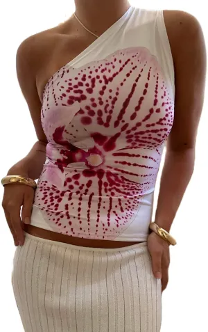 Women Y2k One Shoulder Tank Top Backless Flower Print Crop Camisole Sleeveless Floral Vintage Graphic Tee Streetwear