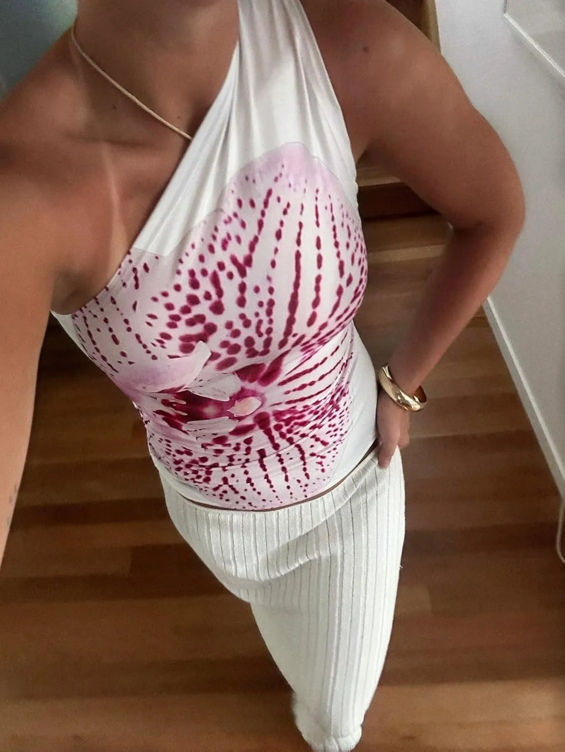 Women Y2k One Shoulder Tank Top Backless Flower Print Crop Camisole Sleeveless Floral Vintage Graphic Tee Streetwear
