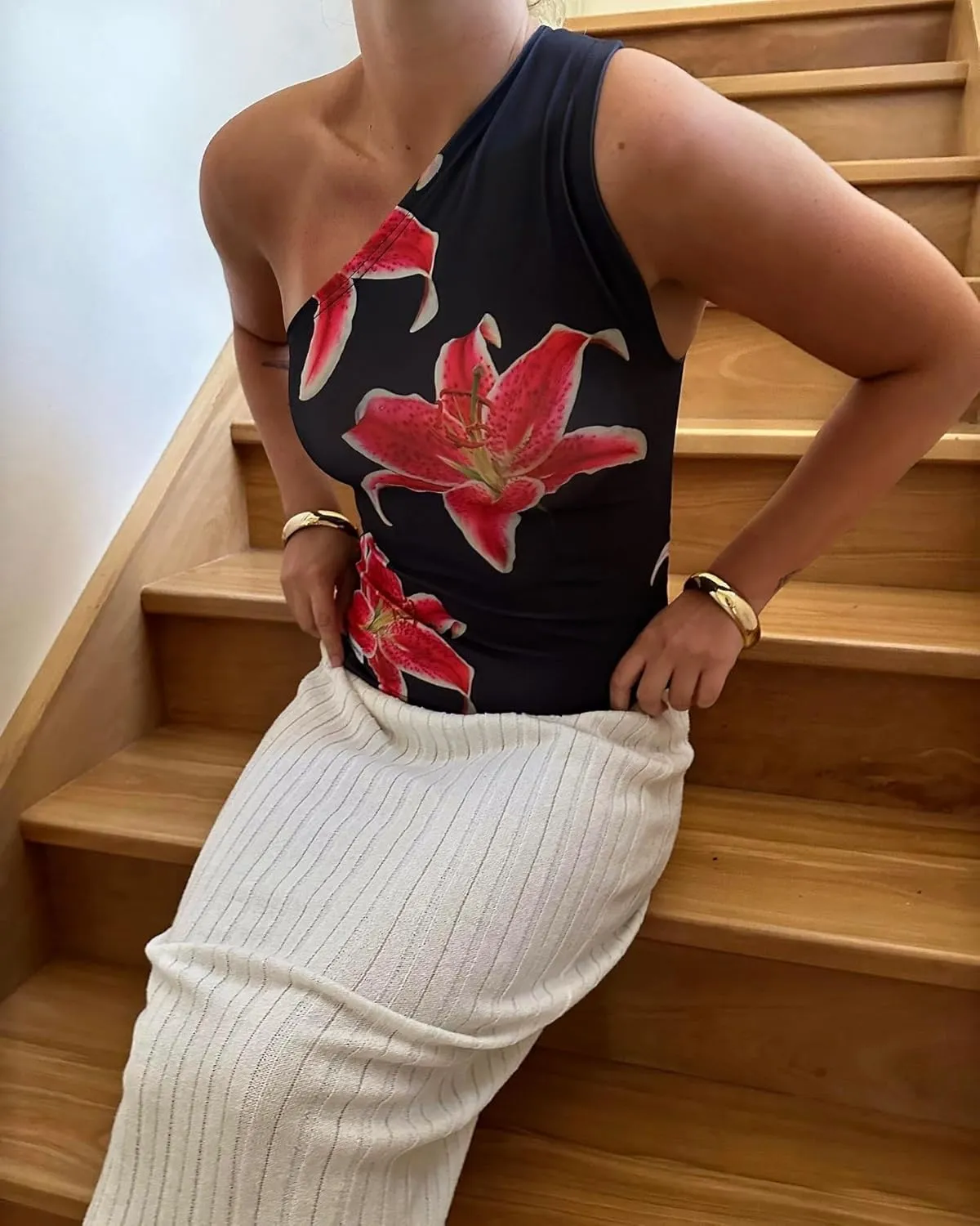 Women Y2k One Shoulder Tank Top Backless Flower Print Crop Camisole Sleeveless Floral Vintage Graphic Tee Streetwear