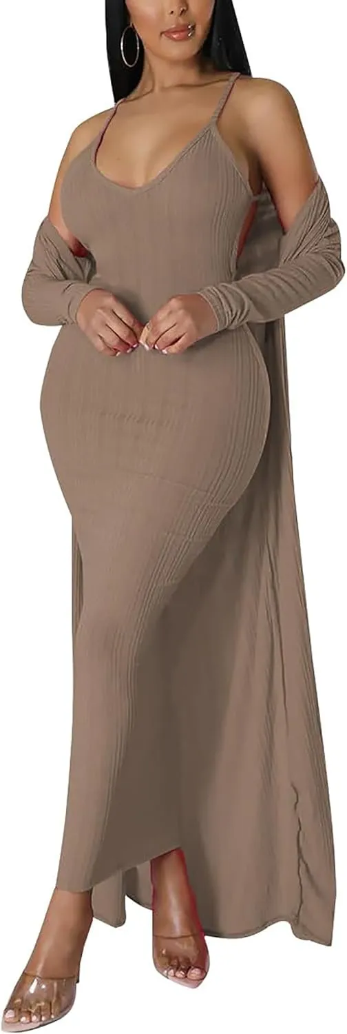 Women's 2 Piece Outfits Sexy Dress Long Kimono Cover ups Casual Matching Suit Club Cocktail Outwear 2023