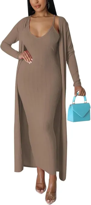 Women's 2 Piece Outfits Sexy Dress Long Kimono Cover ups Casual Matching Suit Club Cocktail Outwear 2023