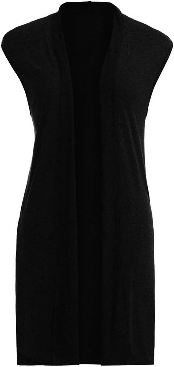 Women's 2024 Spring Fall Sleeveless Open Front Cardigan Vest Lightweight Casual Soft Loose Solid Color Long Coat