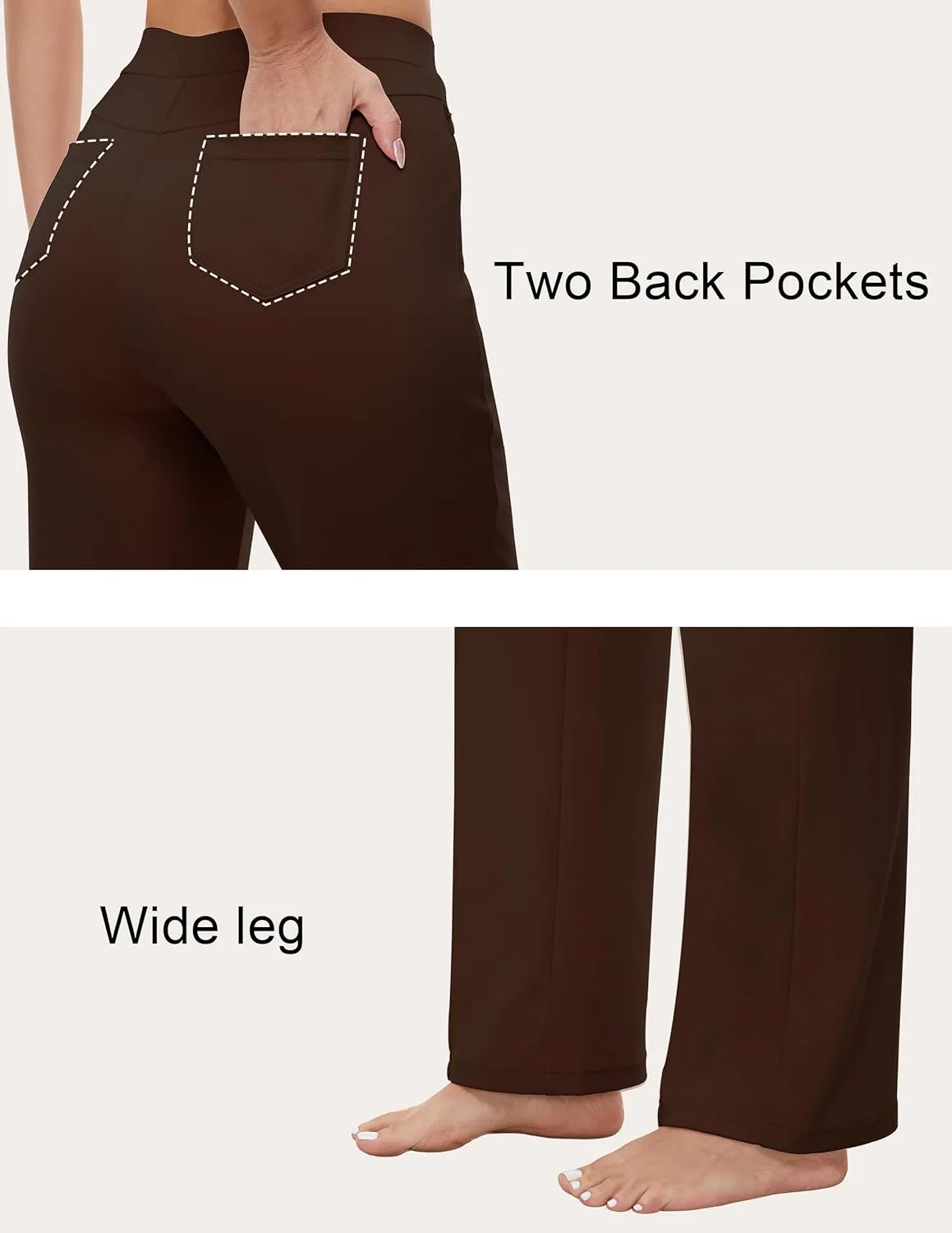 Womens 27"/29"/31" Wide Leg Pull On Loose Yoga Gym Pants, High Waist Tall, Petite, Regular Work Business Slacks