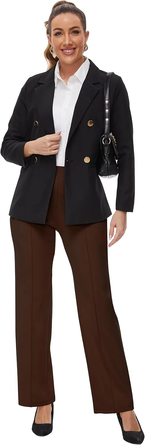 Womens 27"/29"/31" Wide Leg Pull On Loose Yoga Gym Pants, High Waist Tall, Petite, Regular Work Business Slacks
