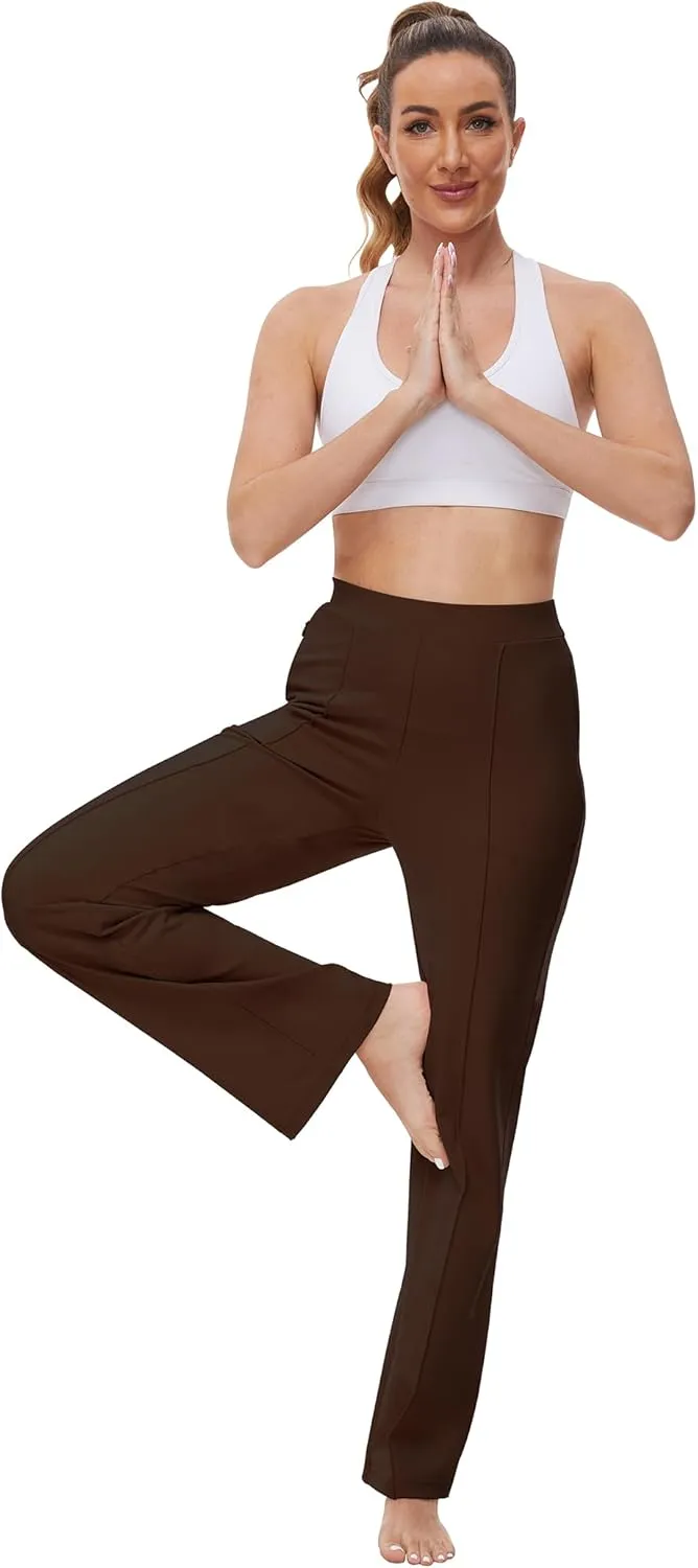 Womens 27"/29"/31" Wide Leg Pull On Loose Yoga Gym Pants, High Waist Tall, Petite, Regular Work Business Slacks