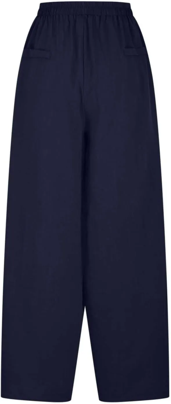 Women's Baggy Linen Pants Summer Casual Wide Leg Palazzo Trousers High Waisted Relax Fit Lantern Slacks with Pockets