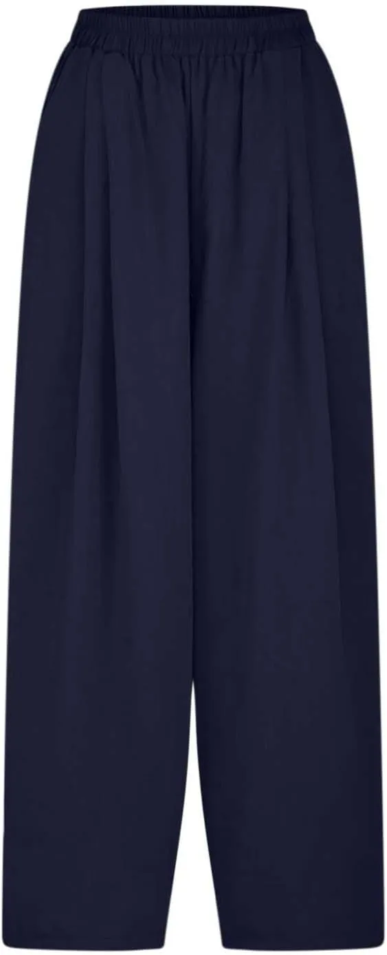 Women's Baggy Linen Pants Summer Casual Wide Leg Palazzo Trousers High Waisted Relax Fit Lantern Slacks with Pockets