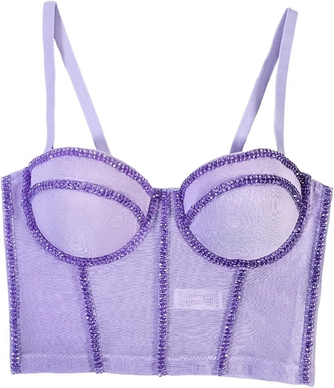 Women's Beaded Bustier Mesh Push Up Club Corset Crop Top Holiday Underwire Party Sexy Top Bra