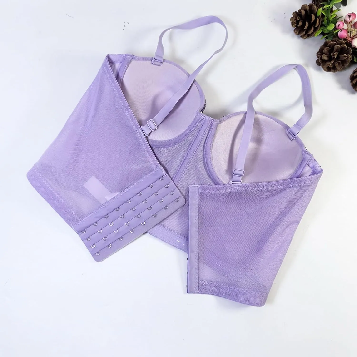 Women's Beaded Bustier Mesh Push Up Club Corset Crop Top Holiday Underwire Party Sexy Top Bra