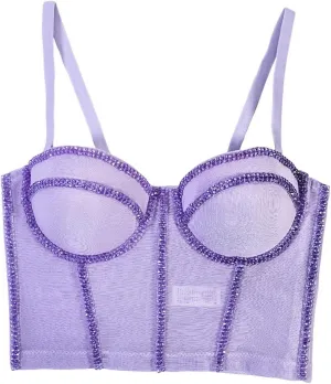 Women's Beaded Bustier Mesh Push Up Club Corset Crop Top Holiday Underwire Party Sexy Top Bra