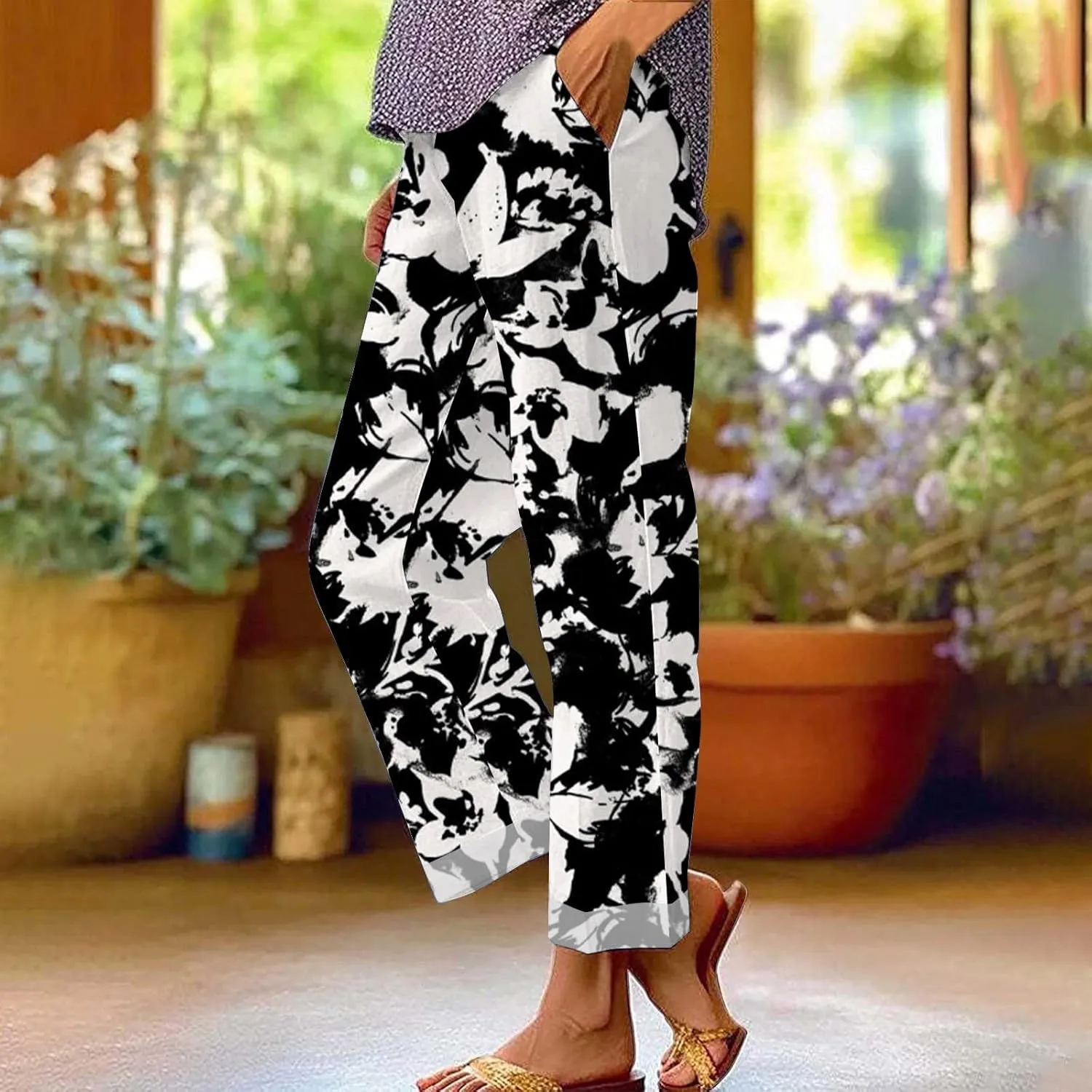 Womens Casual Boho Linen Pants Pants Long Drawstring Linen Women Waist Cotton Casual High Waisted Linen Pants Women