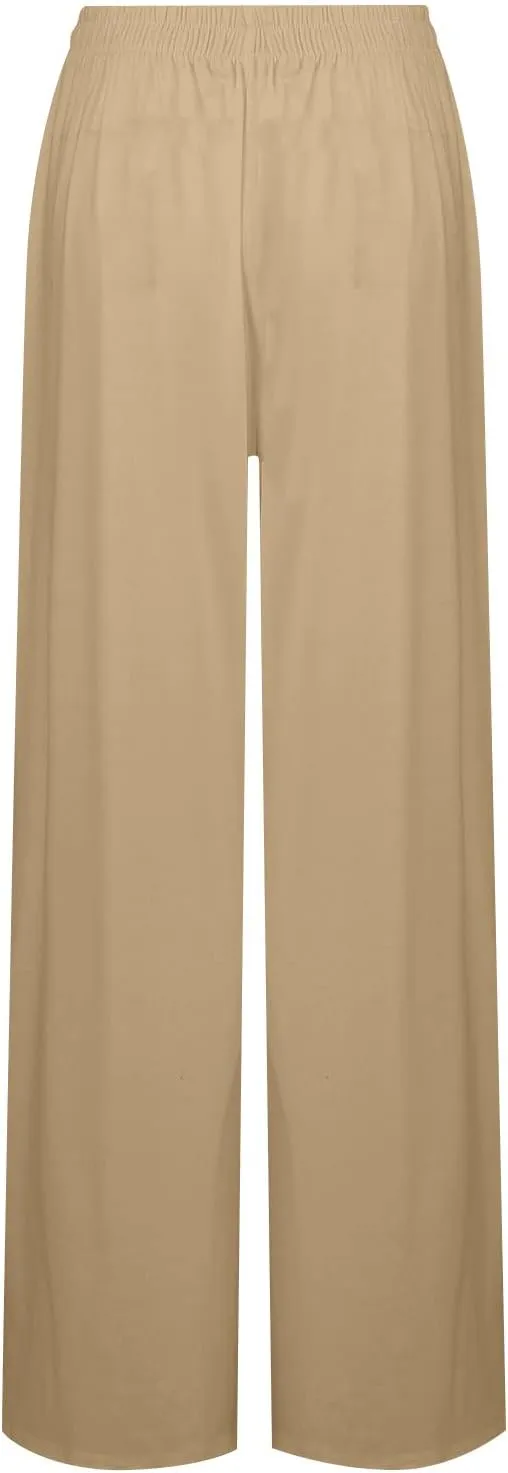 Women's Casual Cotton Linen Wide Leg Baggy Pants with Elastic Waist Relax Fit Lantern Trouser Casual Loose Trousers