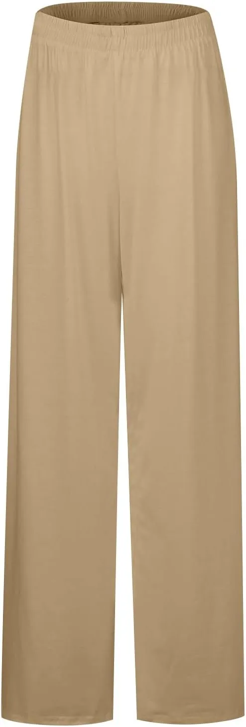 Women's Casual Cotton Linen Wide Leg Baggy Pants with Elastic Waist Relax Fit Lantern Trouser Casual Loose Trousers