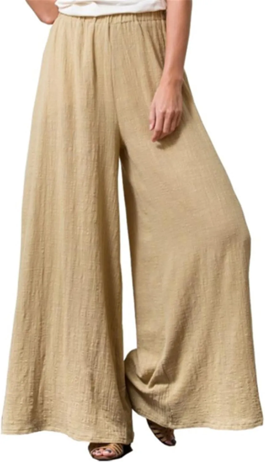 Women's Casual Cotton Linen Wide Leg Baggy Pants with Elastic Waist Relax Fit Lantern Trouser Casual Loose Trousers