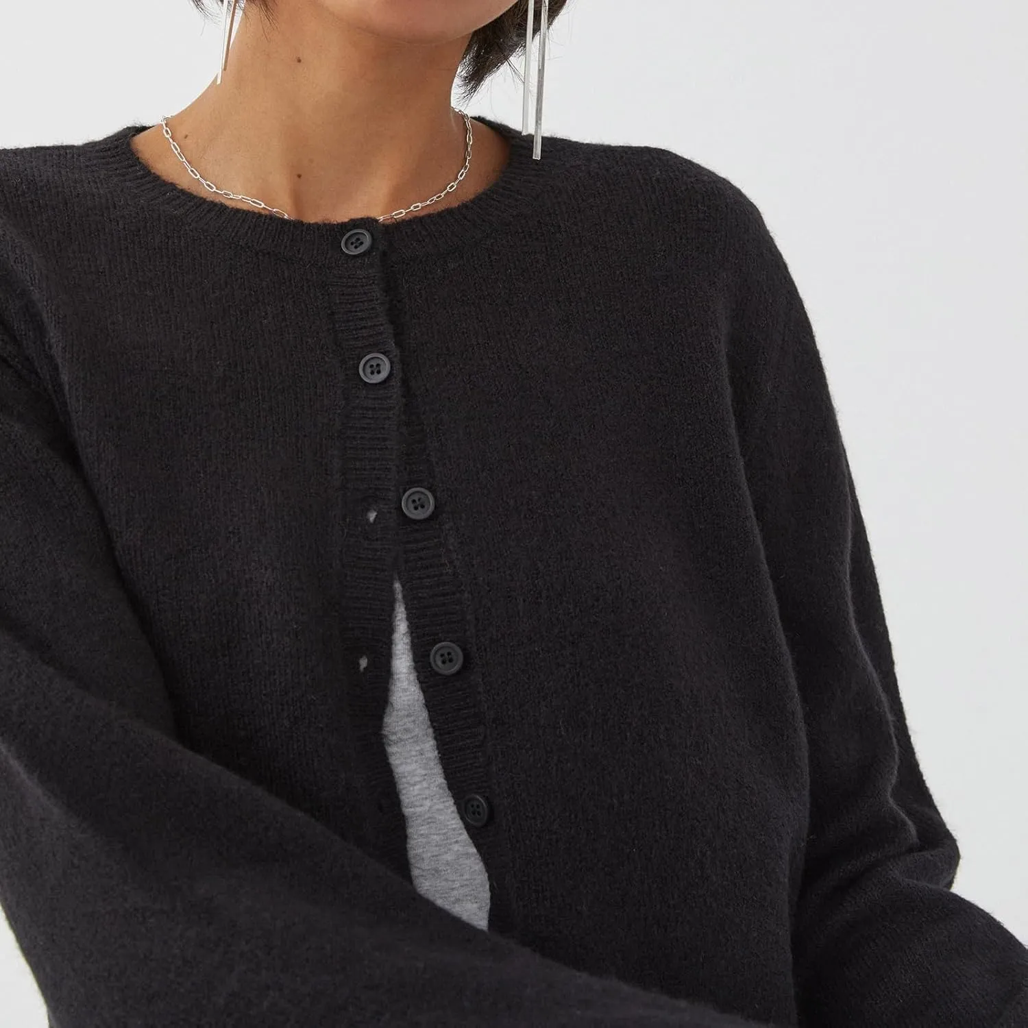 Women's Casual Crop Knit Cardigan Y2K Cute Long Sleeve Crewneck Open Front Button Down Cardigan Sweaters Streetwear