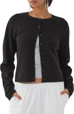 Women's Casual Crop Knit Cardigan Y2K Cute Long Sleeve Crewneck Open Front Button Down Cardigan Sweaters Streetwear