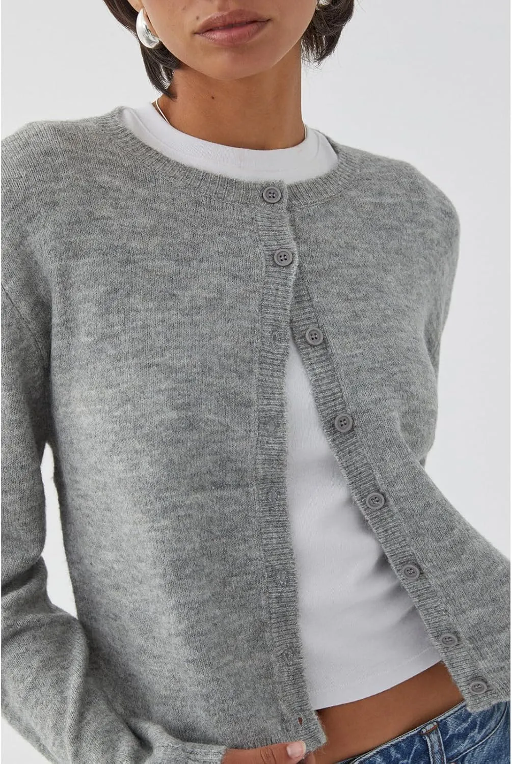 Women's Casual Crop Knit Cardigan Y2K Cute Long Sleeve Crewneck Open Front Button Down Cardigan Sweaters Streetwear