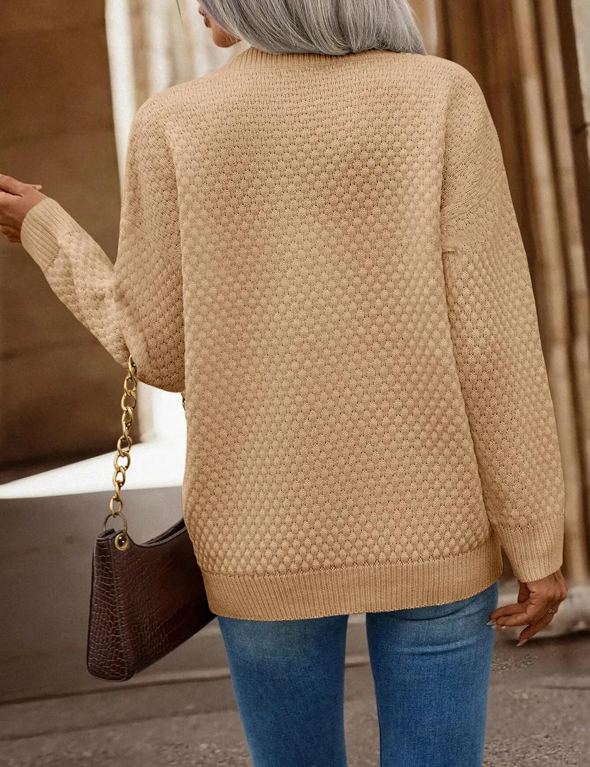 Women's Casual Long Sleeve Open Front Cardigan Sweaters Button Down Solid Loose Knit Sweaters