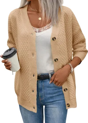 Women's Casual Long Sleeve Open Front Cardigan Sweaters Button Down Solid Loose Knit Sweaters
