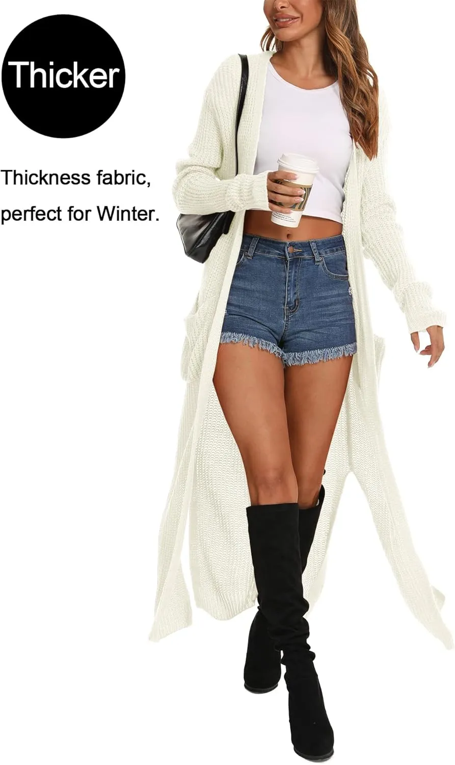 Womens Casual Long Sleeve Split Open Cardigan Knit Long Cardigan Sweaters with Pockets Fall Fashion 2024