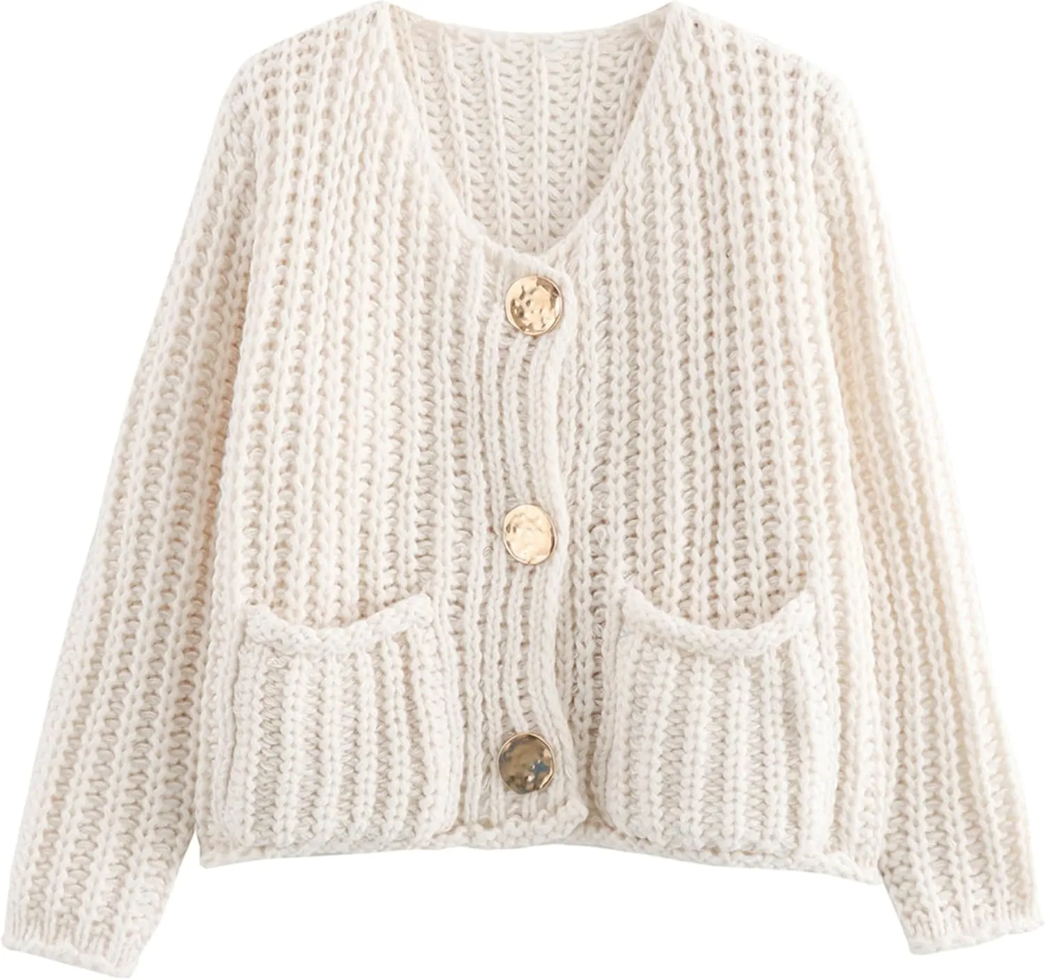 Womens Chunky Knit Cardigan Sweaters Long Sleeve Open Front Button Kitted Fall Jackets Coats